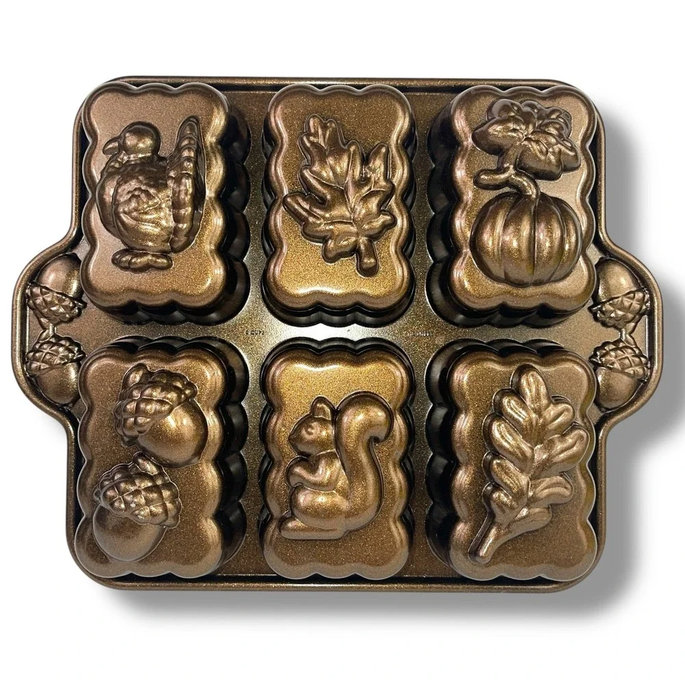 Williams Sonoma Nordic Ware Fall Harvest Loaf Pan Bronze 6 Cavity Cast Aluminum